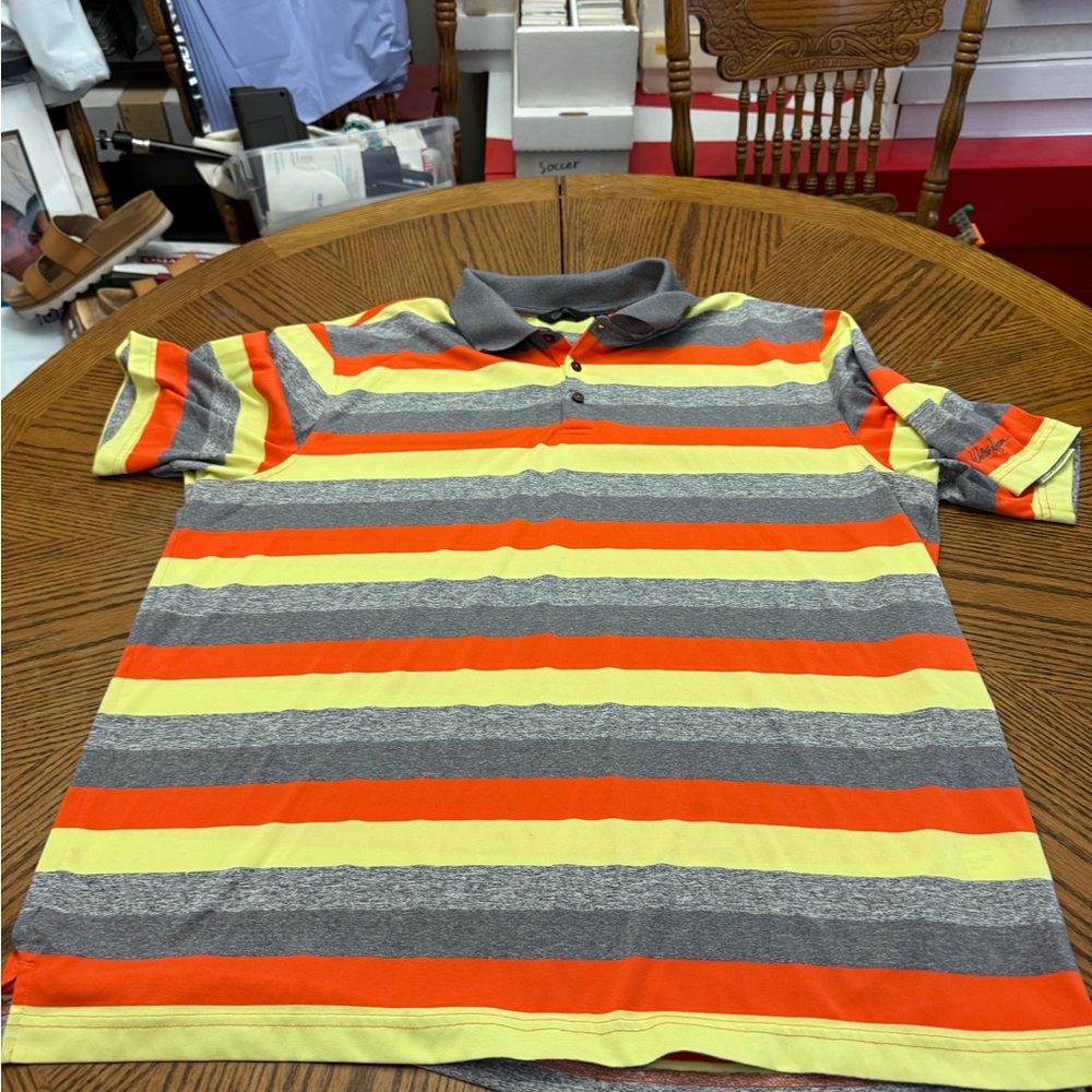 Walter Hagan Vibrant Striped Polo Shirt - Orange, Yellow, Gray